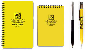 Waterproof notebooks and pens