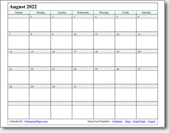 Waterproof Calendar August 2022