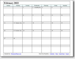 Waterproof Calendar February 2022