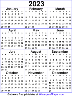 2023 one page calendar