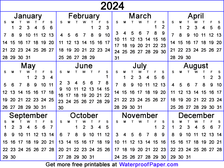 Free Printable Yearly Calendar 2024 One Page Roxi Wendie