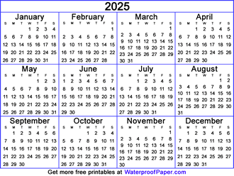2025 one page calendar