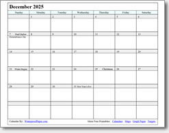 December 2025 calendar