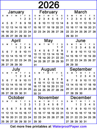 2026 calendar