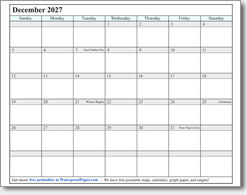 December 2027 calendar