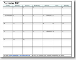 November 2027 calendar