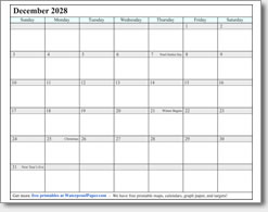 December 2028 calendar