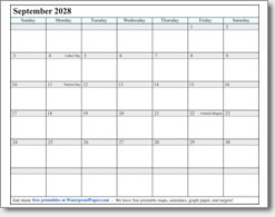 September 2028 calendar