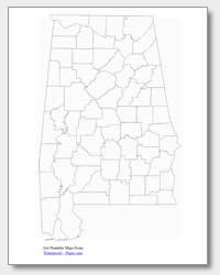 printable Alabama county map unlabeled