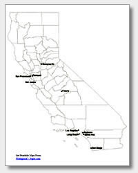 printable California major cities map labeled