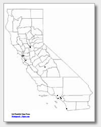 printable California major cities map unlabeled