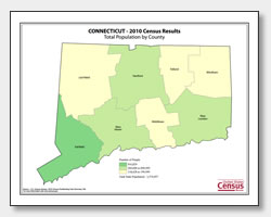 printable Connecticut population by county map