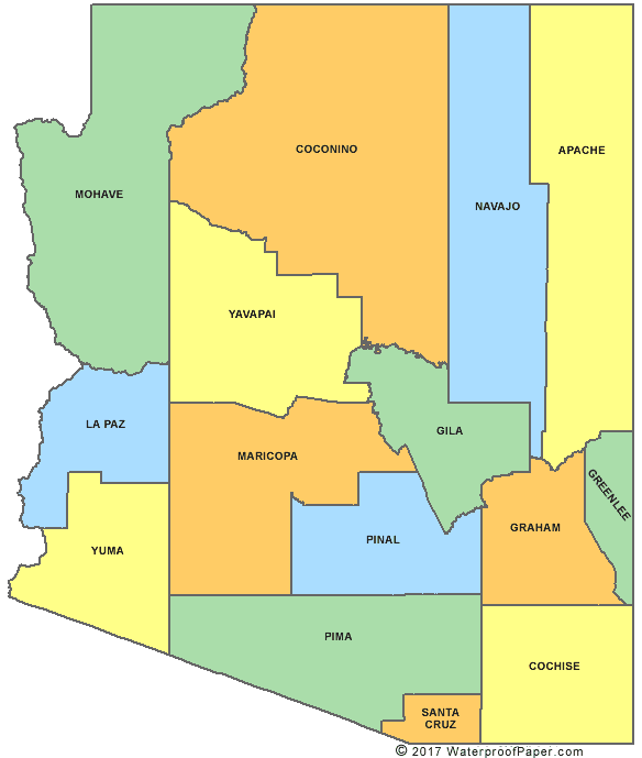 State Of Arizona County Map With The County Seats Cccarto