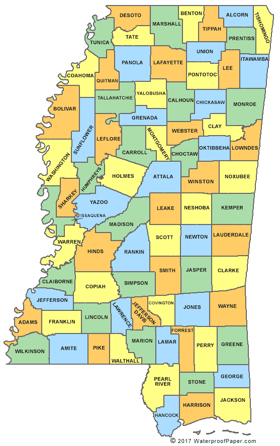 Printable Mississippi Maps State Outline, County, Cities