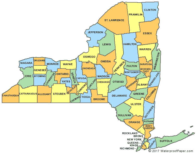 NEW YORK STATE COUNTY MAP GLOSSY POSTER PICTURE PHOTO PRINT city 3382 