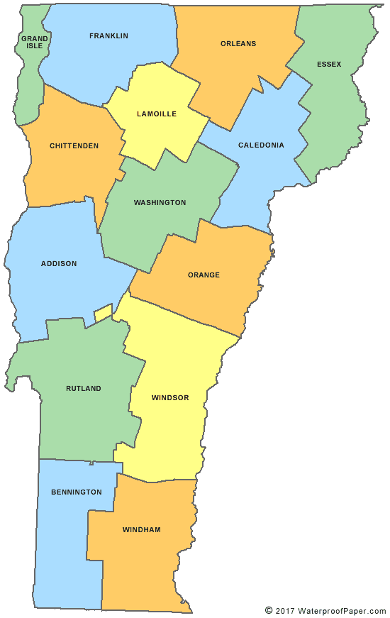 Printable Vermont County Map 
