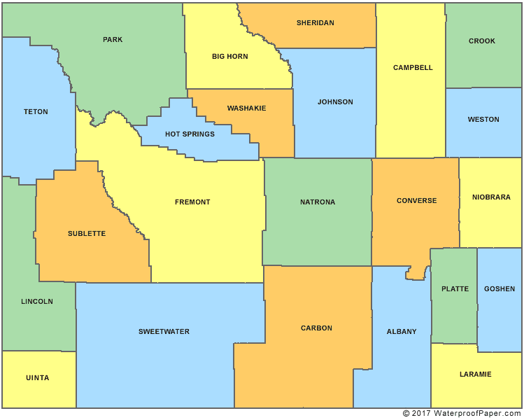 Printable Wyoming Maps State Outline County Cities