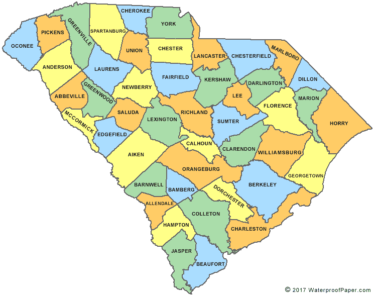 South Carolina county map