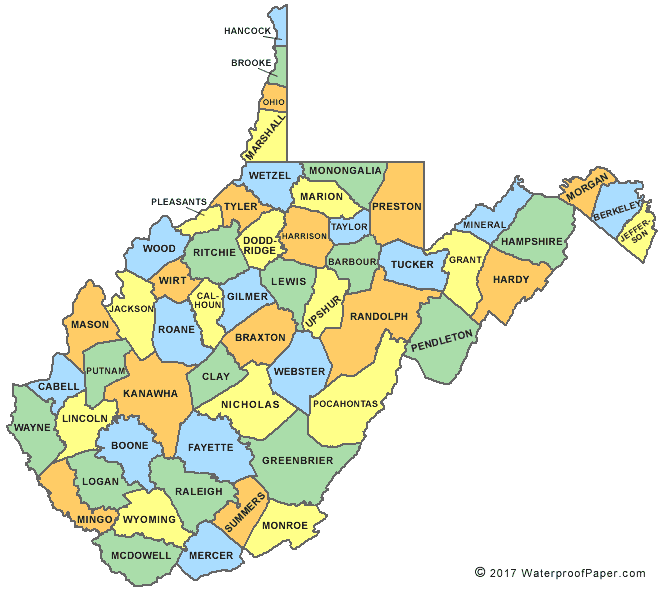 West Virginia county map