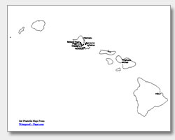 printable Hawaii major cities map labeled