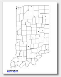 printable Indiana major cities map unlabeled