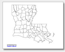 Printable Vector Map of Louisiana with Counties - Single Color