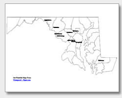 printable Maryland major cities map labeled