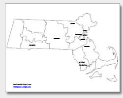 black and white political map of massachusetts