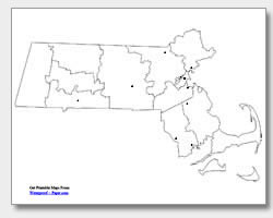 printable Massachusetts major cities map unlabeled