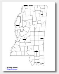 printable Mississippi major cities map labeled