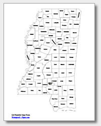 printable Mississippi county map labeled