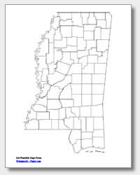 printable Mississippi county map unlabeled