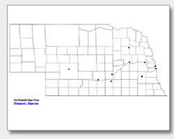 printable Nebraska major cities map unlabeled