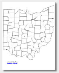 printable Ohio major cities map unlabeled