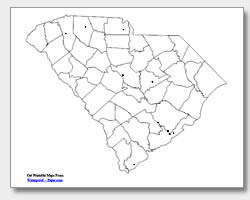 printable South Carolina major cities map unlabeled