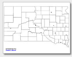 printable South Dakota major cities map unlabeled