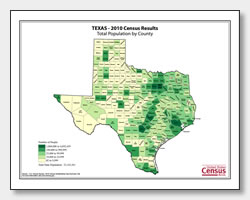 printable Texas population by county map