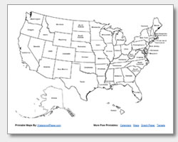 Printable US map with state names
