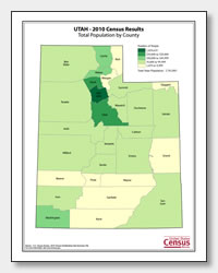 printable Utah population by county map