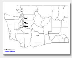 printable Washington major cities map labeled