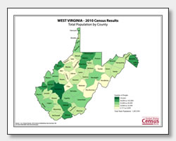printable West Virginia population by county map