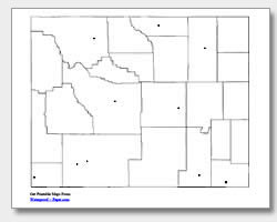 printable Wyoming major cities map unlabeled